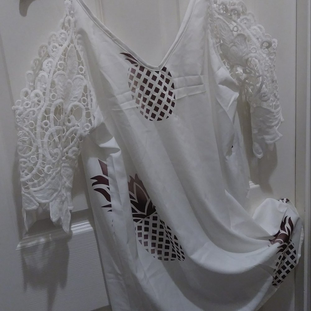 White Gold Pineapple Top Cover Up Large